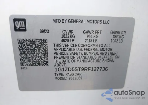 2024 Chevrolet Malibu Fwd 1Lt z USA, uszkodzony, nr VIN 1G1ZD5ST9RF127736